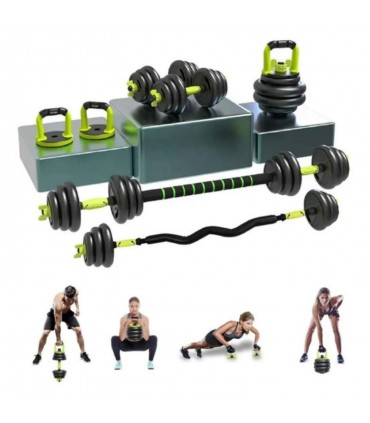 Set 30 Kilos Pesas Mancuernas, Barra Z + R, AB roller  + Guantes