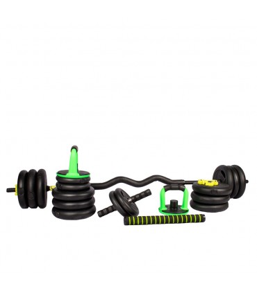 Set 30 Kilos Pesas Mancuernas, Barra Z + R, AB roller  + Guantes