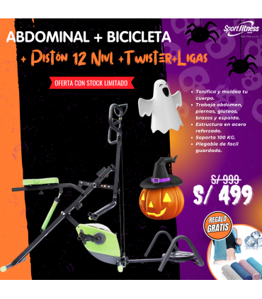Maquina Abdominal+ Bicicleta+ Pistón 12 Nivl +Twister+Ligas