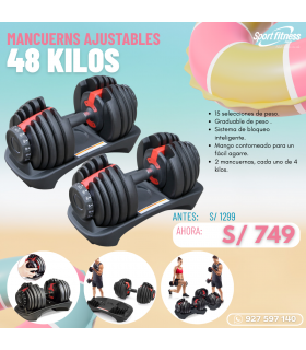 Mancuernas Ajustables/Regulables de 2.5 a 24Kg x 2 - 48kg