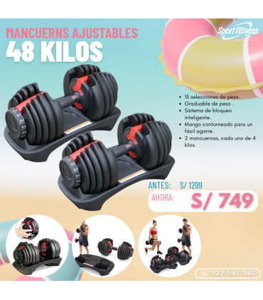 Mancuernas Ajustables/Regulables de 2.5 a 24Kg x 2 - 48kg